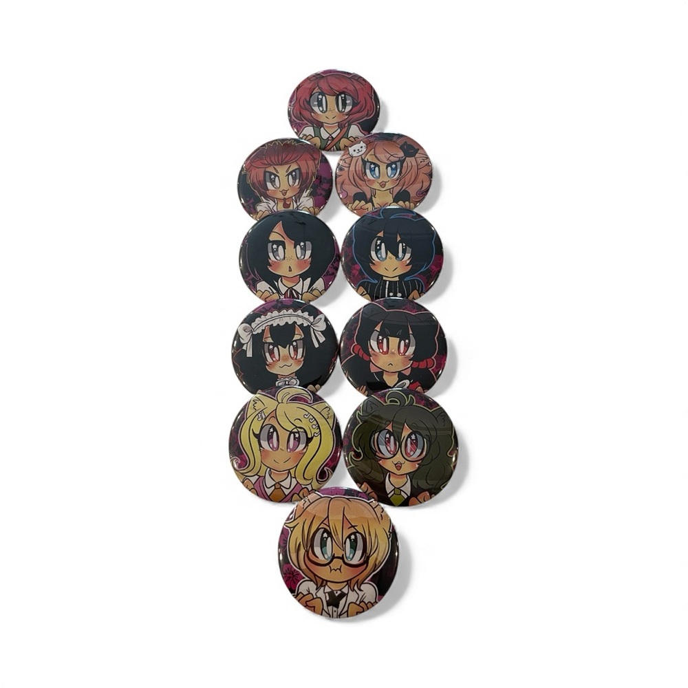 Anime Character‎ Button Pin Set - 10 Webcomic Collectible Chibi Style Artwork 2